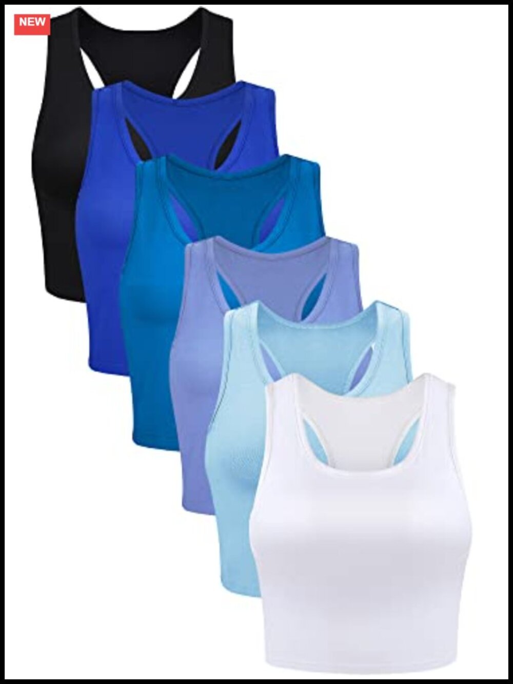 Women's 6 Pc Basic Racerback Crop Tank Tops Cotton Spandex Fitted Sleeveless